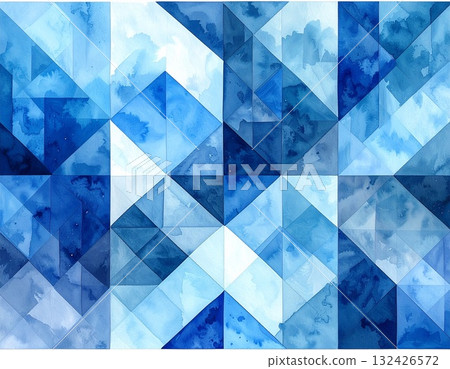 Watercolor textured seamless geometric triangle pattern background painted in shades of blue Watercolor textured seamless geometric triangle pattern background painted in shades of blue 132426572