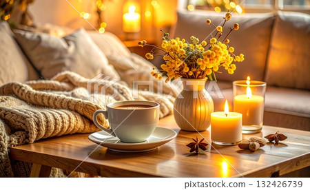 Cafe time with osmanthus and coffee - Stylish interior Cafe time with osmanthus and coffee - Stylish interior 132426739