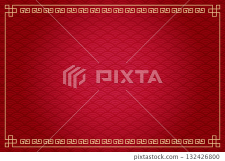 Chinese New Year background illustration with golden frame and Qinghai wave 132426800