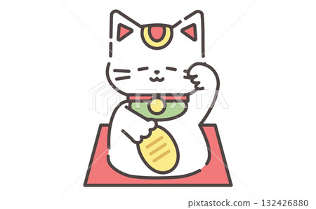 Illustration of a lucky cat with a right hand that brings good fortune 132426880