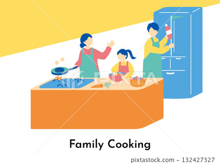 一家人享受烹飪 132427327