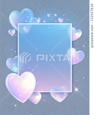 淡淡的粉彩色情人節相框，透明的心像肥皂泡一樣漂浮 132427610