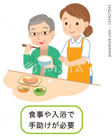 護理人員幫助老年人進餐、用餐協助、護理 132427841