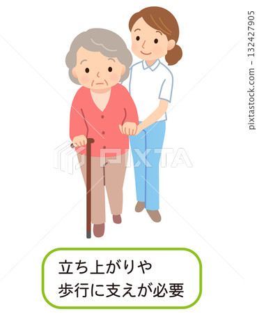 Elderly people walking with support/care 132427905