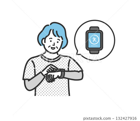 Senior woman checking pedometer app on smartwatch 132427916
