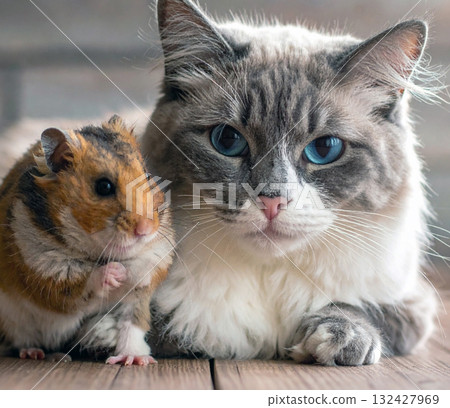 Friendly cat and hamster Friendly cat and hamster 132427969