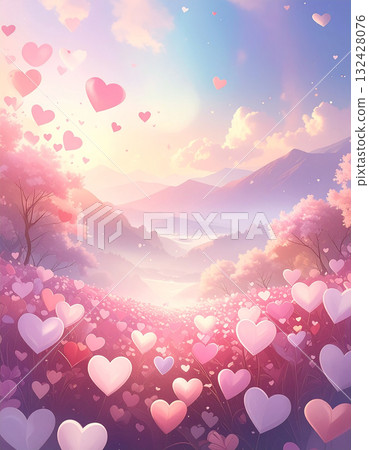 夢幻浪漫的山坡景觀，到處盛開著粉紅色的心 132428076