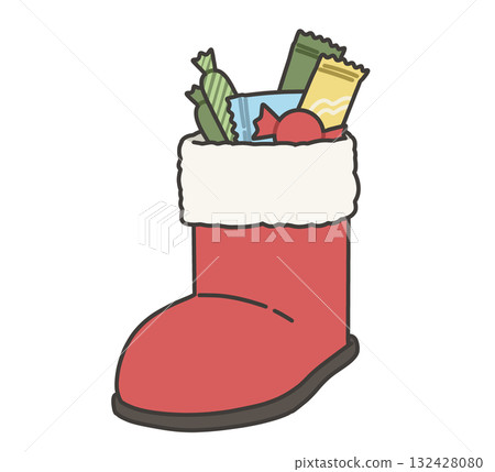 Illustration of a Christmas boot filled with sweets Illustration of a Christmas boot filled with sweets 132428080