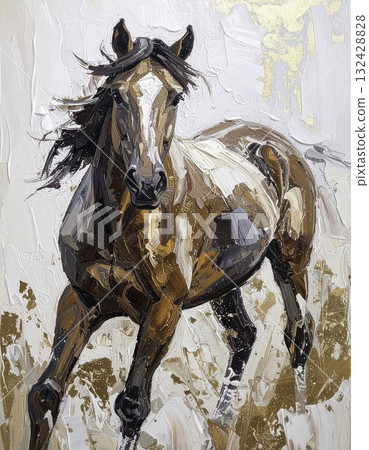 厚重油畫描繪的奔跑的駿馬 | 馬年黃金藝術插畫 厚重油畫描繪的奔跑的駿馬 | 馬年黃金藝術插畫 132428828