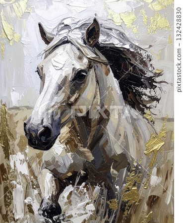 厚重油畫描繪的奔跑的駿馬 | 馬年黃金藝術插畫 厚重油畫描繪的奔跑的駿馬 | 馬年黃金藝術插畫 132428830