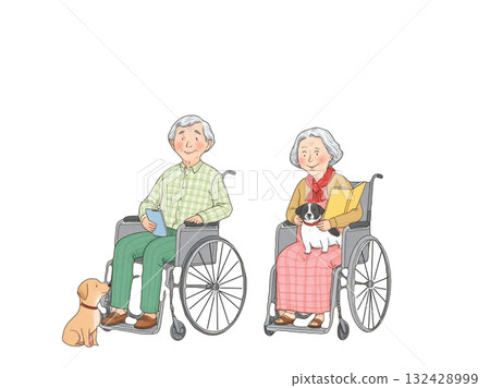 在一家養老院裡,養老院裡有一對慈祥的爺爺和奶奶並排坐在輪椅上。 在一家養老院裡,養老院裡有一對慈祥的爺爺和奶奶並排坐在輪椅上。 132428999