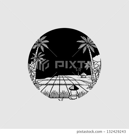 simple icon of rice field view. 132429243