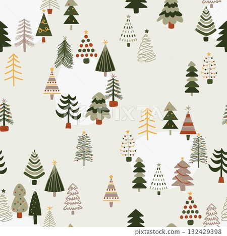 CHRISTMAS TREE seamless pattern repeat backdrop illustration drawing holiday winter doodle cute simple clean flat modern style CHRISTMAS TREE seamless pattern repeat backdrop illustration drawing holiday winter doodle cute simple clean flat modern style 132429398