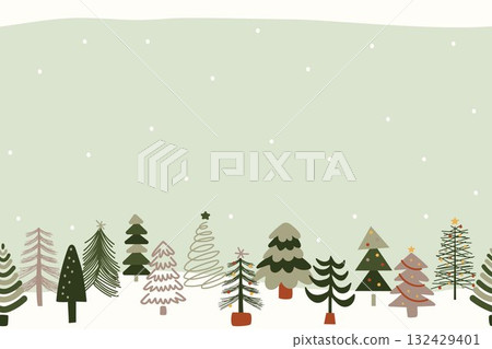 CHRISTMAS TREE seamless pattern repeat backdrop illustration drawing holiday winter doodle cute simple clean flat modern style 132429401