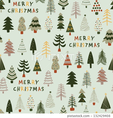 CHRISTMAS TREE seamless pattern repeat backdrop illustration drawing holiday winter doodle cute simple clean flat modern style CHRISTMAS TREE seamless pattern repeat backdrop illustration drawing holiday winter doodle cute simple clean flat modern style 132429408