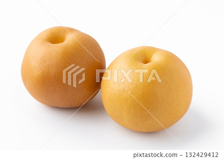 Two pears (Hosui) on a white background 132429412