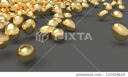 Golden Egg CG - A large number of golden eggs rolling around - Image of human resource outflow - PowerPoint title - Rendered CG - Background Golden Egg CG - A large number of golden eggs rolling around - Image of human resource outflow - PowerPoint title - Rendered CG - Background 132429629