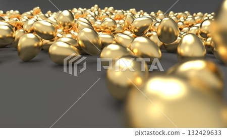 Golden Egg CG - A large number of golden eggs rolling around - Image of human resource outflow - PowerPoint title - Rendered CG - Background 132429633