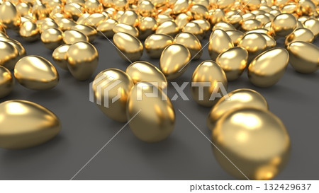 Golden Egg CG - A large number of golden eggs rolling around - Image of human resource outflow - PowerPoint title - Rendered CG - Background Golden Egg CG - A large number of golden eggs rolling around - Image of human resource outflow - PowerPoint title - Rendered CG - Background 132429637