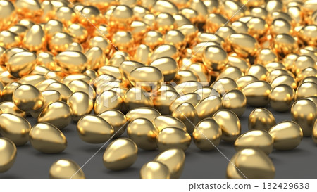 Golden Egg CG - A large number of golden eggs rolling around - Image of human resource outflow - PowerPoint title - Rendered CG - Background 132429638