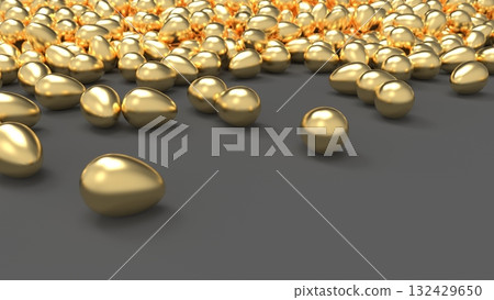 金蛋CG - 大量滾滾的金蛋 - 人力資源外流圖像 - PowerPoint標題 - 渲染CG - 背景 132429650