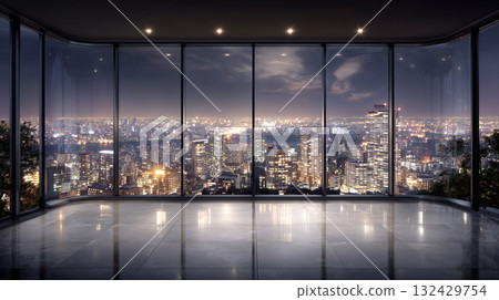 落地窗外的城市天際線夜景 落地窗外的城市天際線夜景 132429754