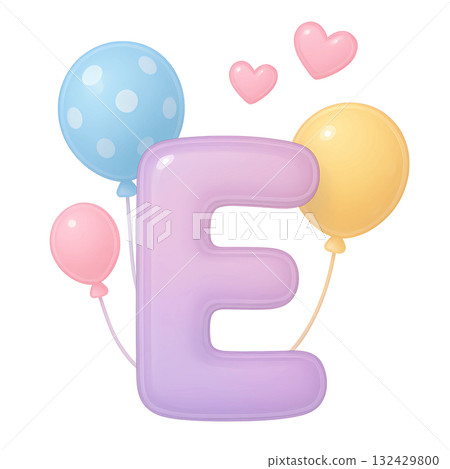 letter E with balloons  132429800