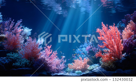 陽光透過水面照到海底珊瑚和魚 132430032