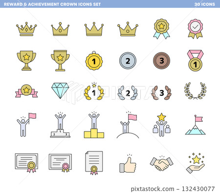 Icon set (with lines and fills) that can be used for rankings, goal achievement, etc. Icon set (with lines and fills) that can be used for rankings, goal achievement, etc. 132430077