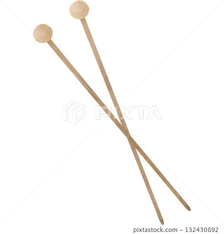 Hand-drawn watercolor illustration of knitting needles 132430892