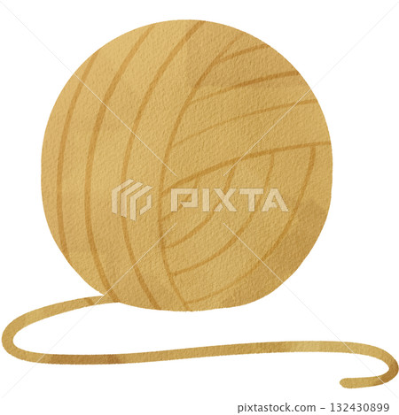 Hand-drawn watercolor illustration of a ball of yarn 132430899