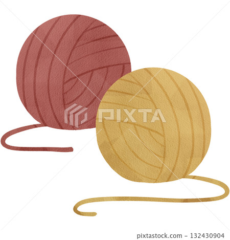 Hand-drawn watercolor illustration of a ball of yarn 132430904