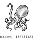簡單的章魚插圖（水墨畫風格） 132431323