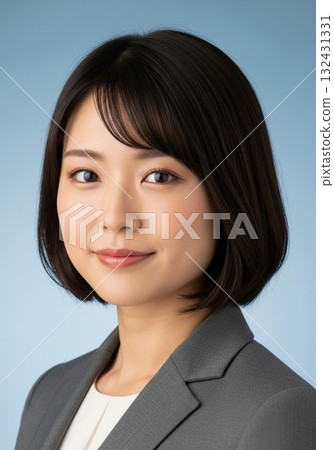 A clean-cut ID photo: A young Japanese female employee with a hopeful expression A clean-cut ID photo: A young Japanese female employee with a hopeful expression 132431331