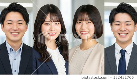 Smiling new employees in business suits Smiling new employees in business suits 132431706