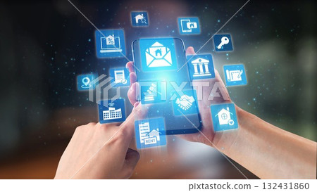Online property search and real estate icons for rent and sale Gist 132431860