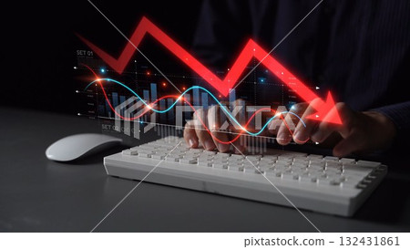 Economic Crisis with Financial Downtrend Arrow and Volatile Market Graph Muxer 132431861