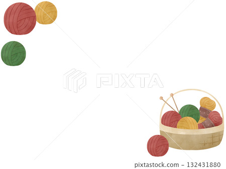 Hand-drawn watercolor yarn frame illustration 132431880