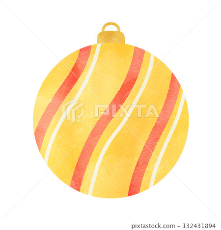 Hand-drawn watercolor illustration of ornaments with diagonal lines Christmas decorations Hand-drawn watercolor illustration of ornaments with diagonal lines Christmas decorations 132431894