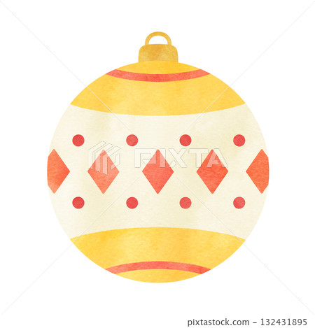 Hand-drawn watercolor illustration of patterned ornaments Christmas decorations 132431895