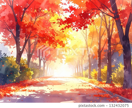 Autumnal leaves lined with trees 132432075