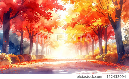 Autumnal leaves lined with trees 132432094