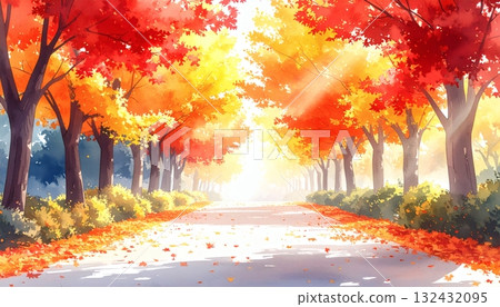 Autumnal leaves lined with trees 132432095