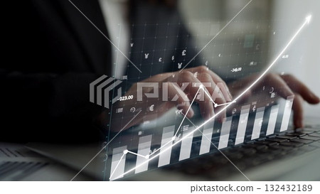 Business professional analyzing data trends with digital graphs and charts displaying market performance on a laptop in a modern office setting Copula Business professional analyzing data trends with digital graphs and charts displaying market performance on a laptop in a modern office setting Copula 132432189