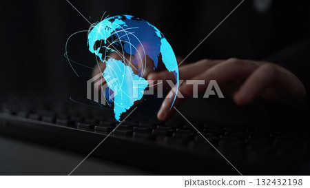 Global network connection visualization showing data exchange Thunk 132432198