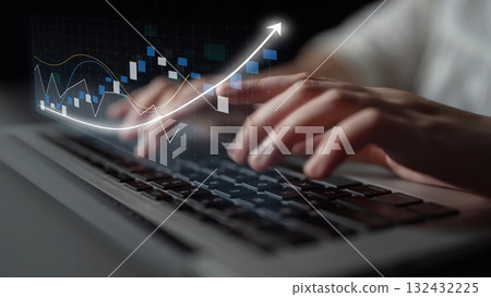 Dynamic Financial Analysis Display with Graph Lines and Hands on Laptop Keyboard Depicting Growth Trend in Digital Market Environment Copula Dynamic Financial Analysis Display with Graph Lines and Hands on Laptop Keyboard Depicting Growth Trend in Digital Market Environment Copula 132432225