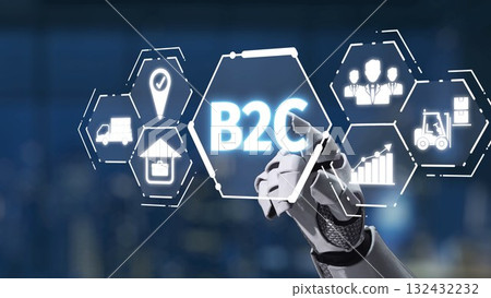 Futuristic Robotics Concept for Business to Consumer Interactions with Digital Icons and Smart Technology Background Synapse 132432232