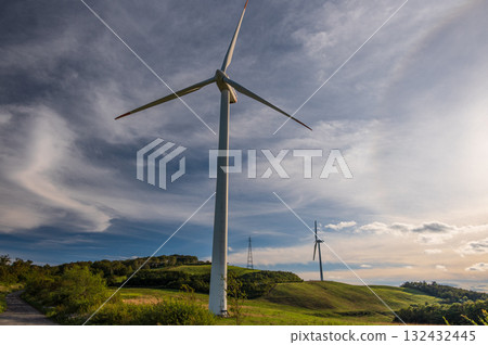 Majestic windmills, scenery of Kamisotogawa Plateau, Kuzumaki 132432445
