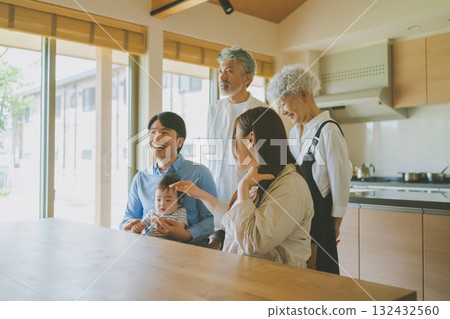 Three-generation family gathering at home Three-generation family gathering at home 132432560