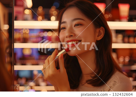 時尚的日本成人美女化妝（側面視圖） 132432604